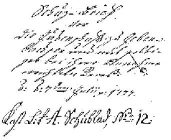 Titel des am 7.7.1777 in Jebenhausen unterschriebenen Schutzbriefs